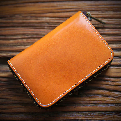Retro Handmade Leather Zipper Wallet Card Holder