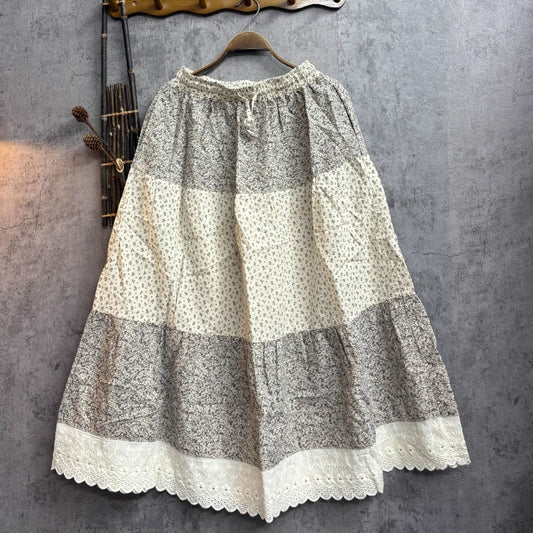 Retro Patchwork Lace Embroidered Floral Skirt
