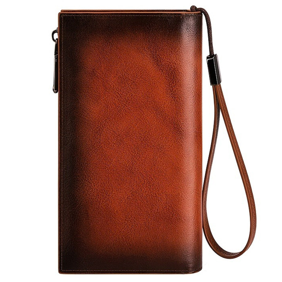 Vintage Top Layer Cowhide Leather Wallet for Men, Long Slim RFID Blocking Clutch with Zipper