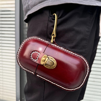 Genuine Leather Vintage Sun Glasses Box - Portable Storage Case with Hook - Eye Glass Organizer