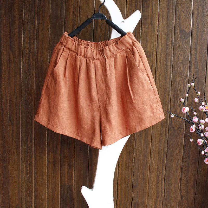 Retro Linen Cotton Shorts with pocket