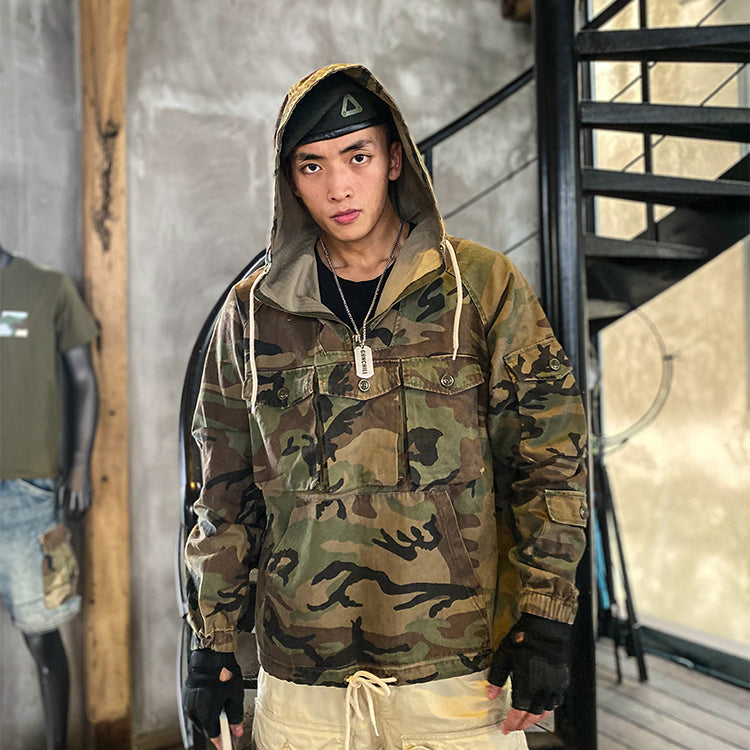 Retro Military Style Camouflage Casual Pullover Hoodies