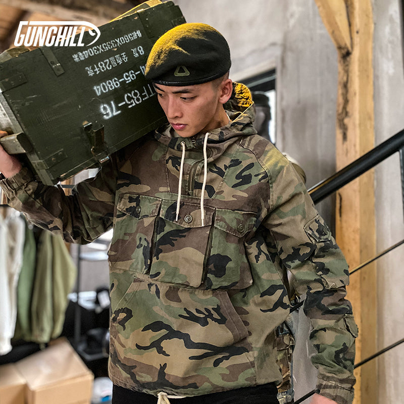 Retro Military Style Camouflage Casual Pullover Hoodies