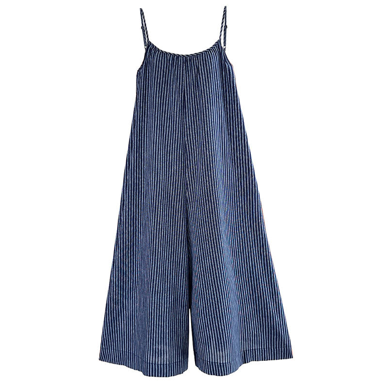 Vintage Blue Striped Loose Causal Overalls