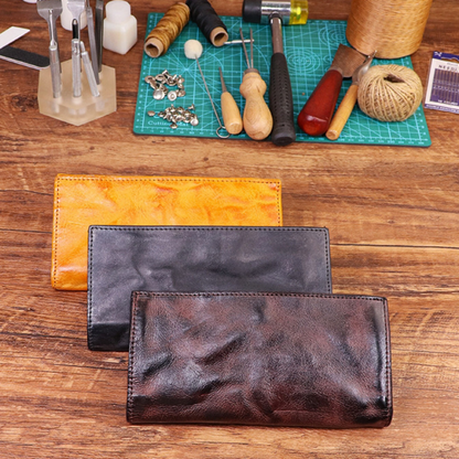 Men's Vintage Genuine Leather Wallet - Handmade Large Capacity Cowhide Money Clip
