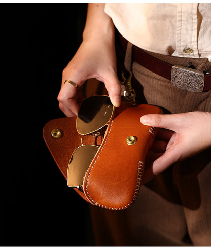 Pure Hand-made Retro Tanned Leather Glasses Case