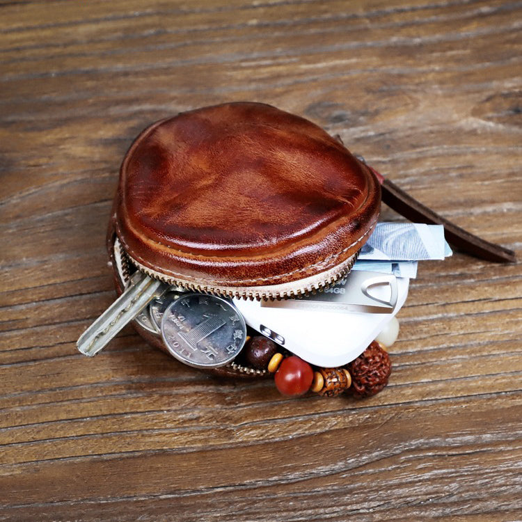 Hand-Brushed Vegetable Tanned Cowhide Coin Bag