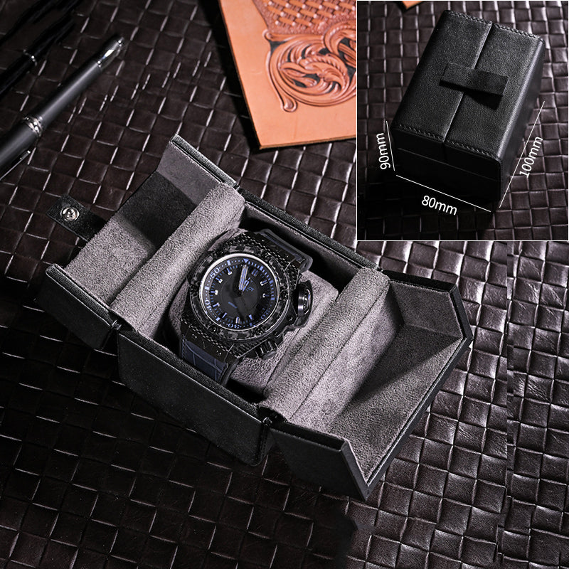 Double door watch box leather anti-fall square portable watch box