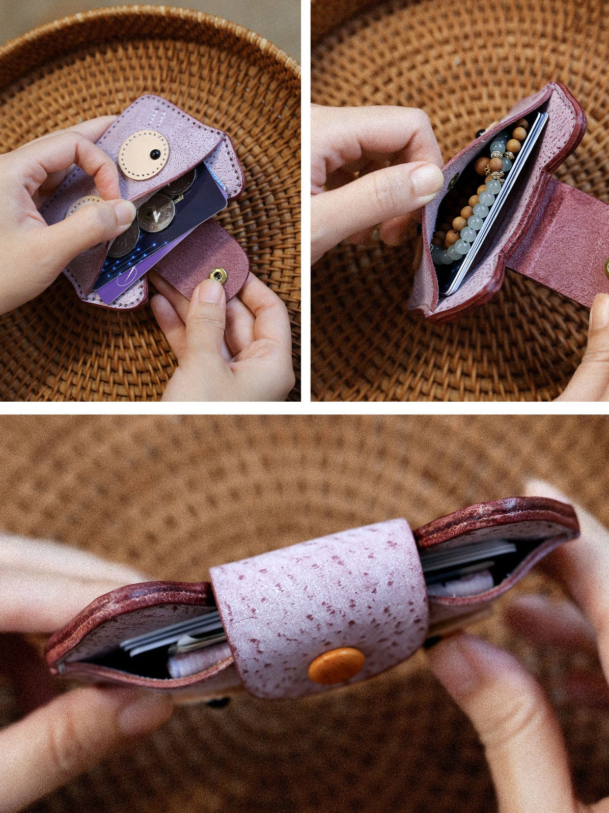 Vintage Handmade Leather Kitten Card Holder Storage Bag