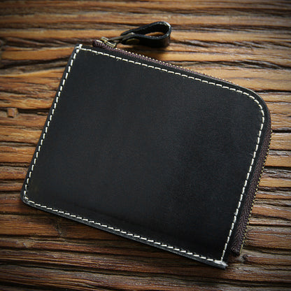 Retro Handmade Leather Zipper Wallet Coin Holder