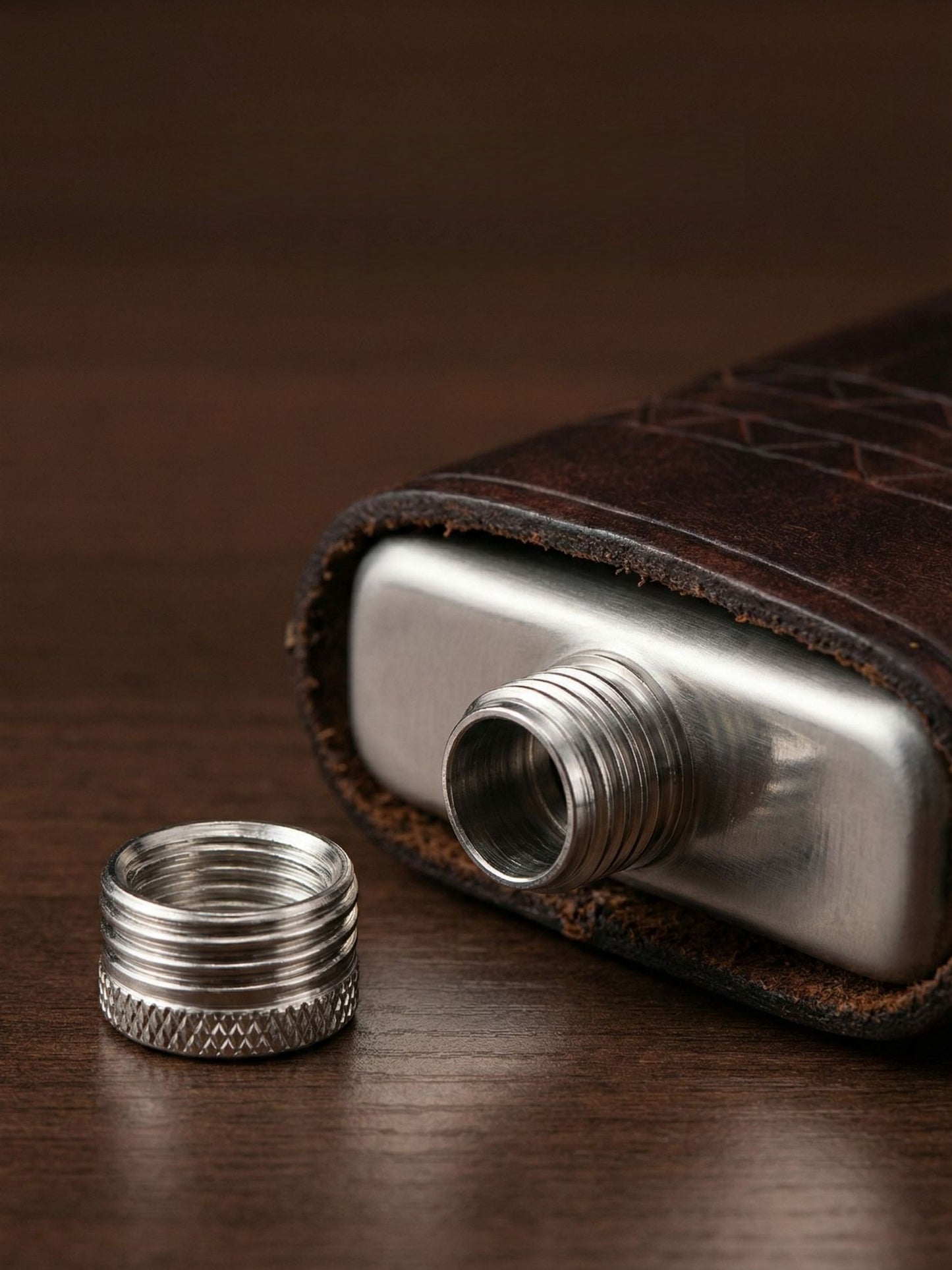 Retro Handmade Leather Portable Outdoor Travel Liquor Bottle 304 Stainless Steel