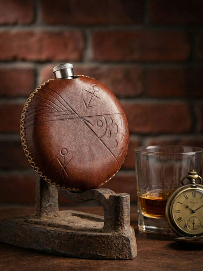 Retro Handmade Leather Portable Outdoor Travel Liquor Bottle 304 Stainless Steel