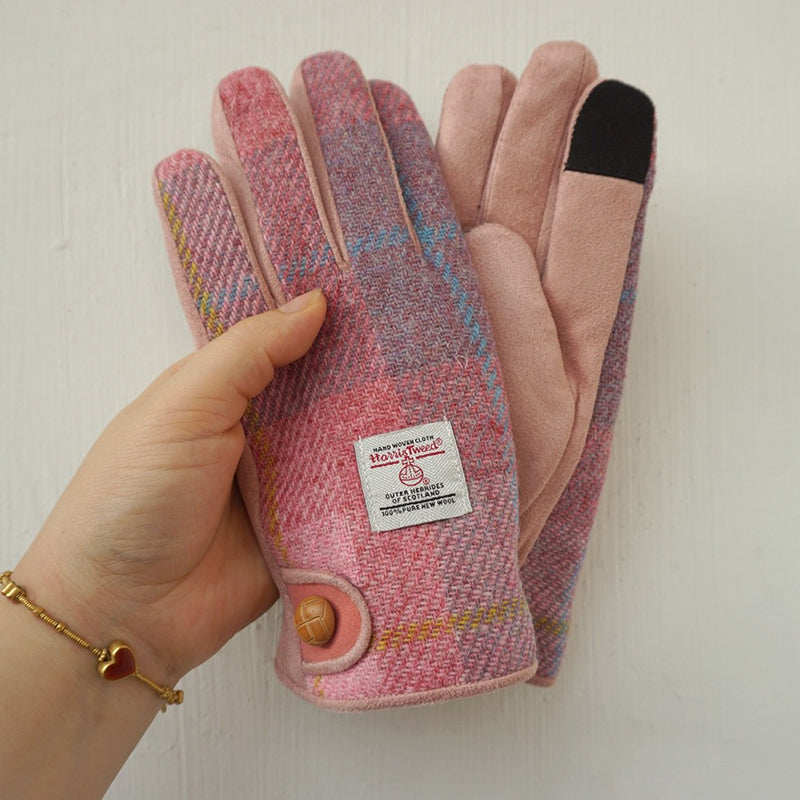 Retro Wool Touchscreen Tweed Plaid Gloves