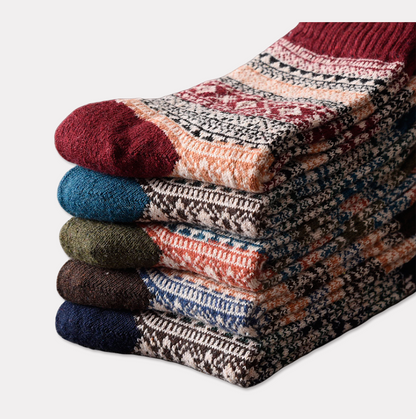 Winter colorful mid-calf socks thickened pure cotton stockings retro men's ethnic style boot socks（5 Pairs 5 color)