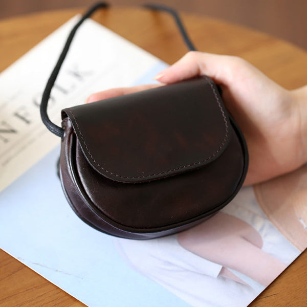 Retro Handmade Leather Card Wallets Mini Crossbody Bags