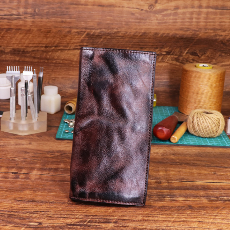 Men's Vintage Genuine Leather Wallet - Handmade Large Capacity Cowhide Money Clip