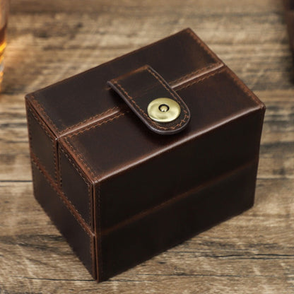 Double door watch box leather anti-fall square portable watch box