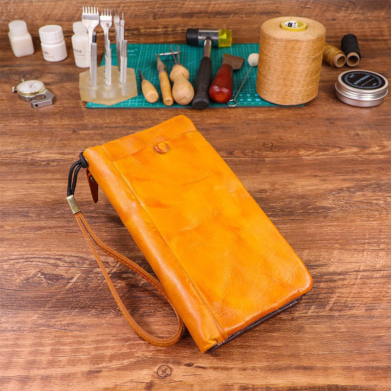 Men's Vintage Genuine Leather Wallet - Handmade Large Capacity Cowhide Money Clip