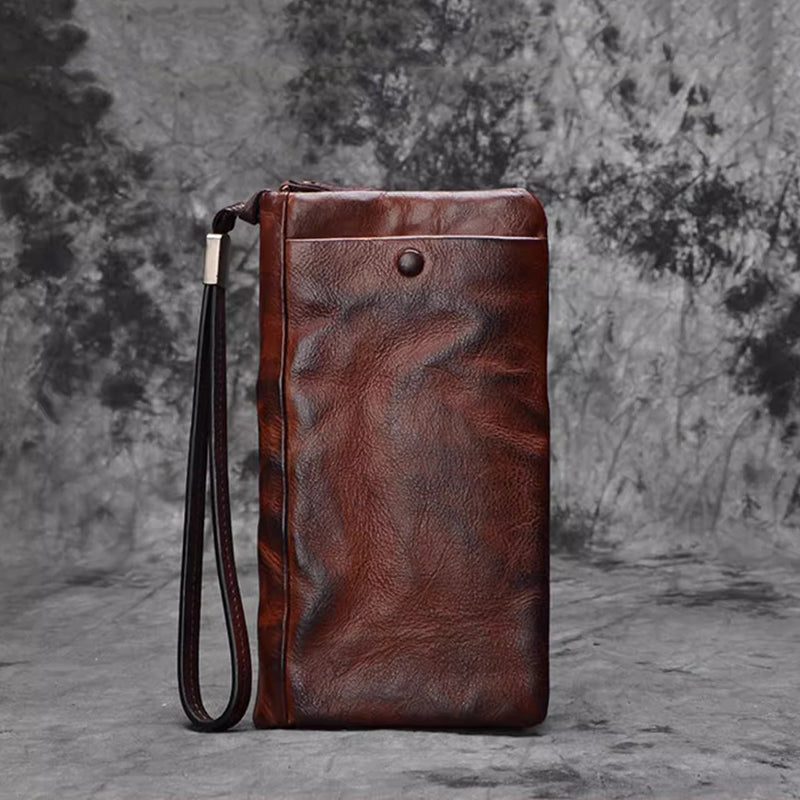 Men's Vintage Genuine Leather Wallet - Handmade Large Capacity Cowhide Money Clip