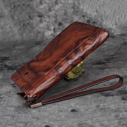 Men's Vintage Genuine Leather Wallet - Handmade Large Capacity Cowhide Money Clip