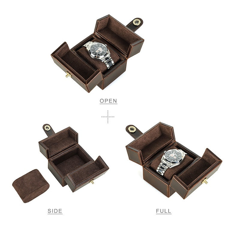 Double door watch box leather anti-fall square portable watch box