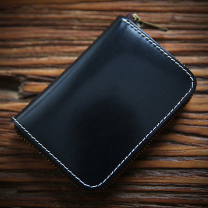 Retro Handmade Leather Zipper Wallet Card Holder