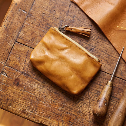 Retro Handmade Leather Zipper Wallet Coin Bag