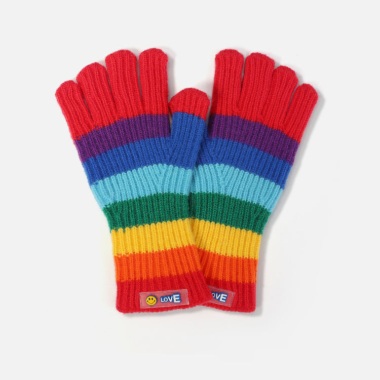 Retro Woolen Rainbow Striped Couple’s Touch Screen Gloves