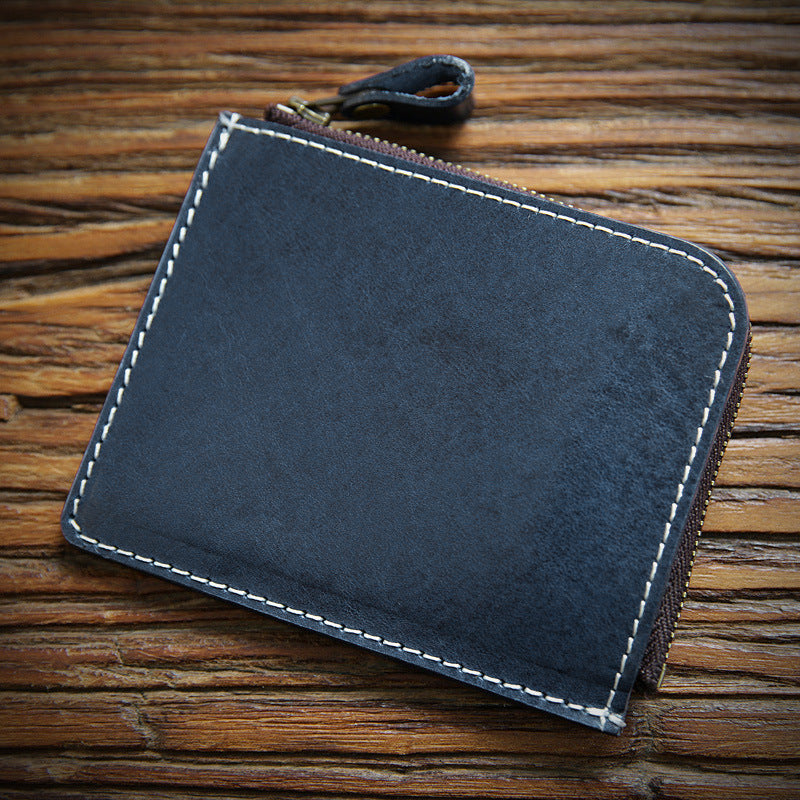 Retro Handmade Leather Zipper Wallet Coin Holder