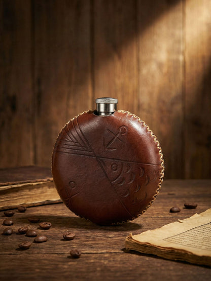 Retro Handmade Leather Portable Outdoor Travel Liquor Bottle 304 Stainless Steel