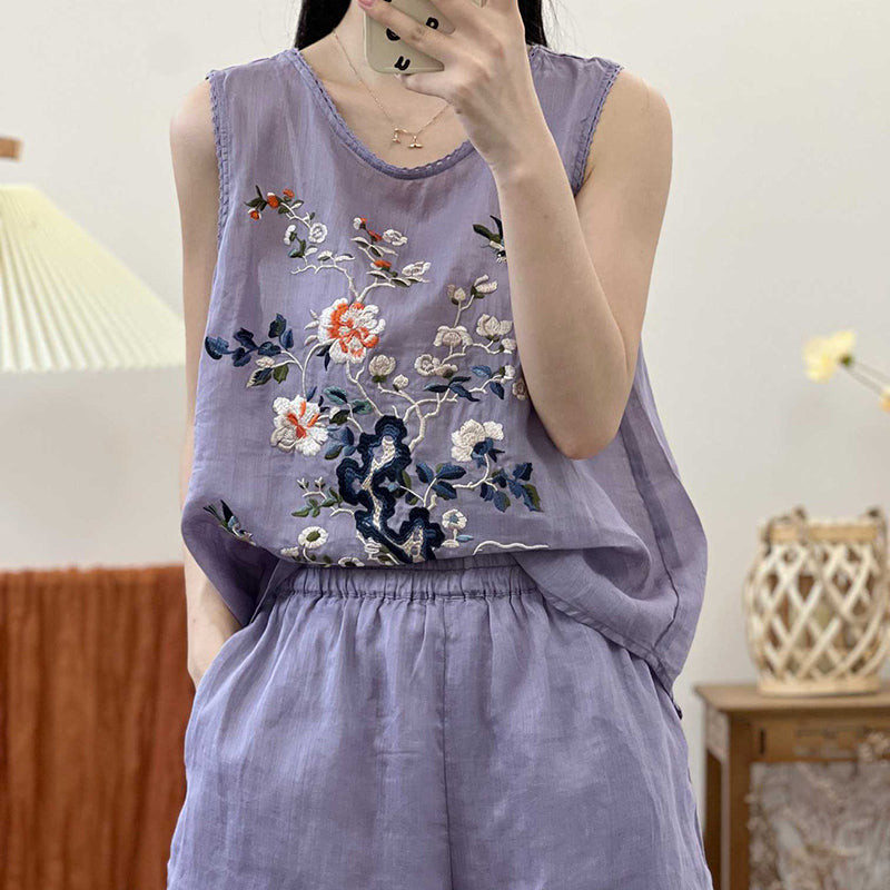 Retro Casual Ramen Flower Embroidered Vest