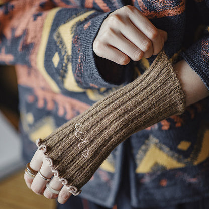Retro Thick Wool Gloves Warm Long Arm Knitted Sleeves