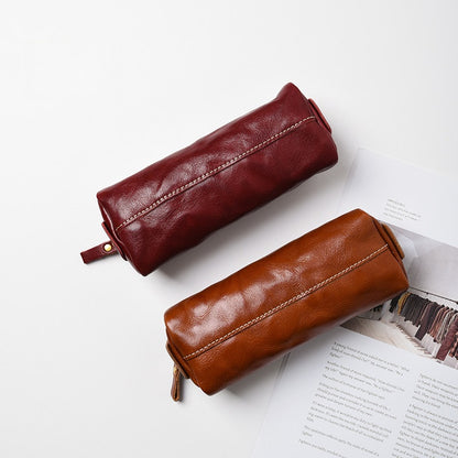 Retro Handmade Leather Zipper Storage Bag