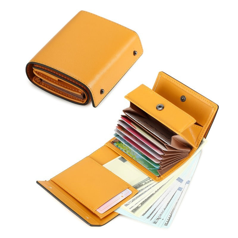 A Minimalist Tri-Fold Wallet in Black, Featuring a Business Style, Ultra-Thin Foldable Design, Secure Card Slots, And a Snap Closure