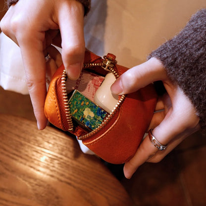 Retro Handmade Leather Coin Wallet Earphone Bag