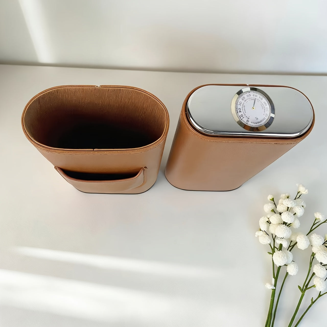 3-Cigar Genuine Leather Cigar Box with Top Hygrometer Display, Portable with Hygrometer Dial and Cedar Wood Lining