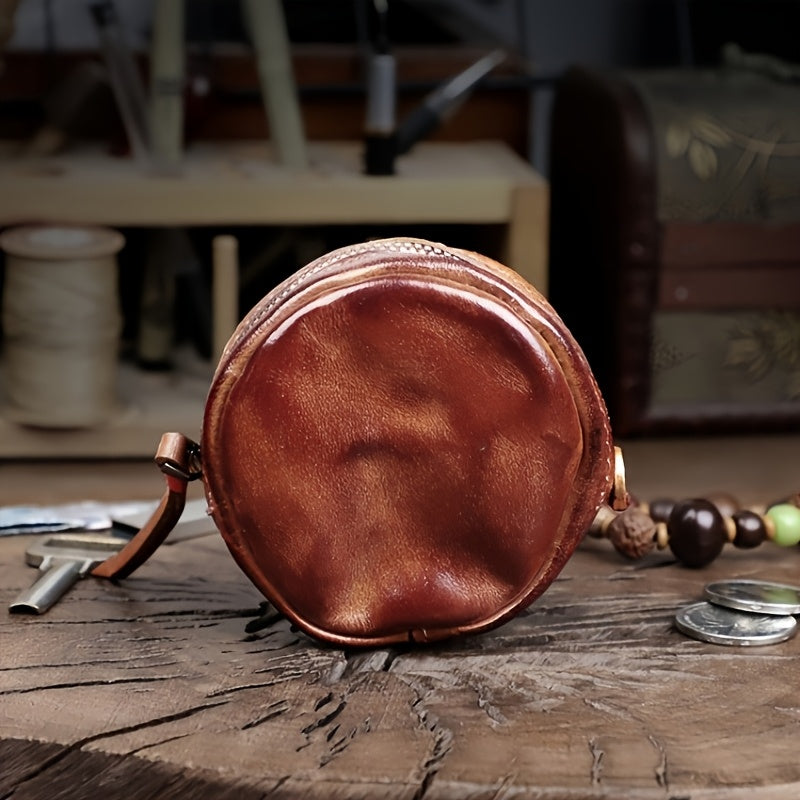 Hand-Brushed Vegetable Tanned Cowhide Coin Bag