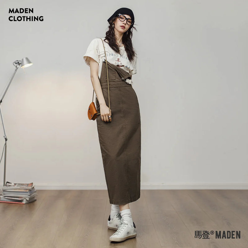 2024 New Women's Maillard Suspender Straight Skirt and Age-reducing Lazy Style Stackable Long Dress for Spring and Summer