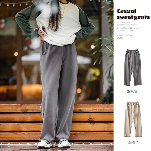 American Vintage Wide Leg Gray Sweatpants Korean Fashion Ladies Straight Pants Baggy Trousers Casual Streetwear joggers