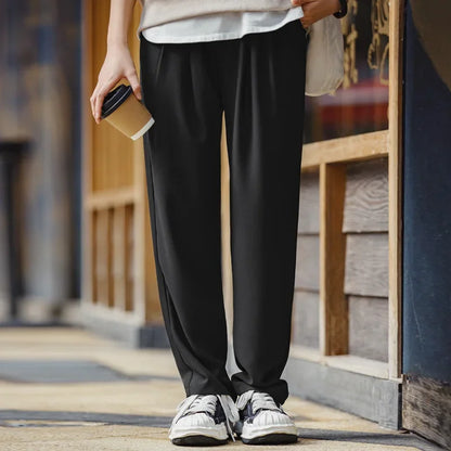 Black Casual Straight Suit Pants for Women 2023 Spring New Korean Fashion Wide Leg Trousers Ladie Vintage High Waist Pants