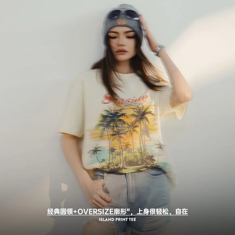 Coconut Print Short Sleeve Women T-Shirt Summer Cotton Casual Loose T Shirt Oversize Female Comfortable Tees Tops