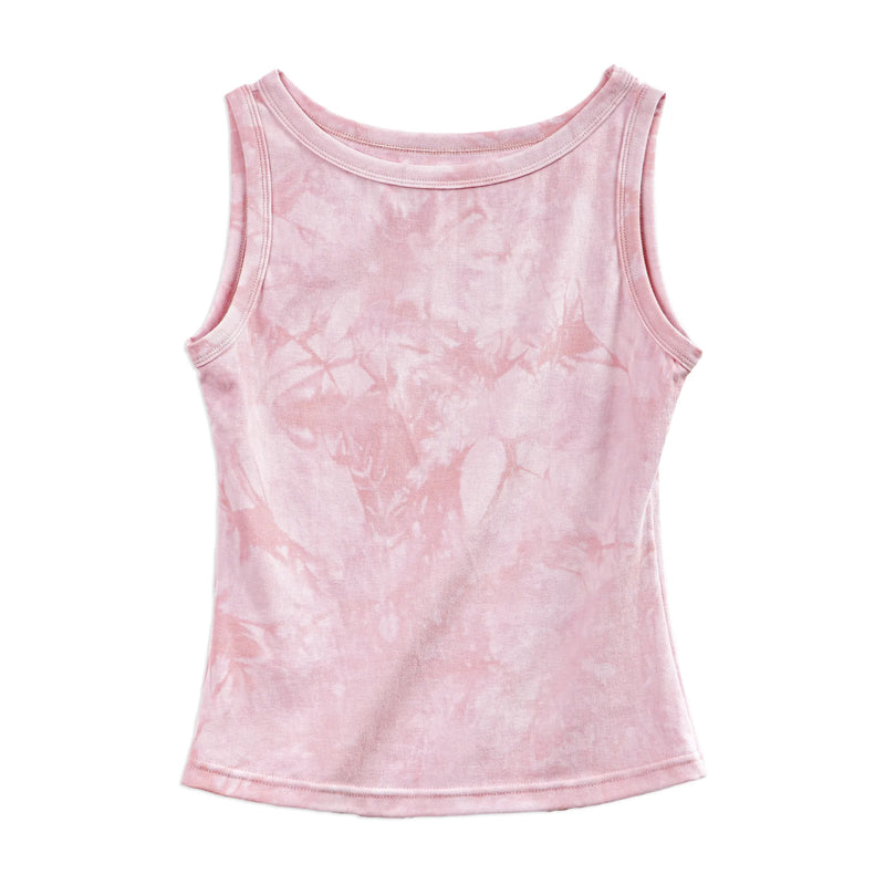 Knit Tie-Dye Women Tops Slim Sleeveless Round Neck Top Summer Cute Pink Tees Women's Camisole Short Tank Top Female Vest