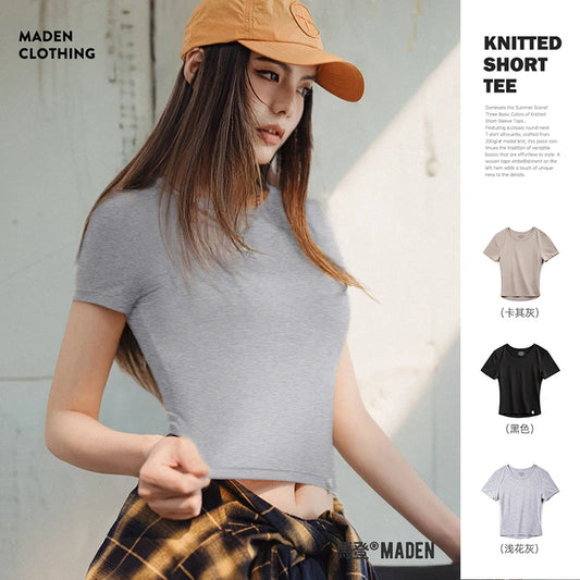 Modal Slight Stretch Knit Short-sleeved T-shirts for Women Slim O-Neck T Shirts Ice Cool Feeling Tees Summer Black Tops