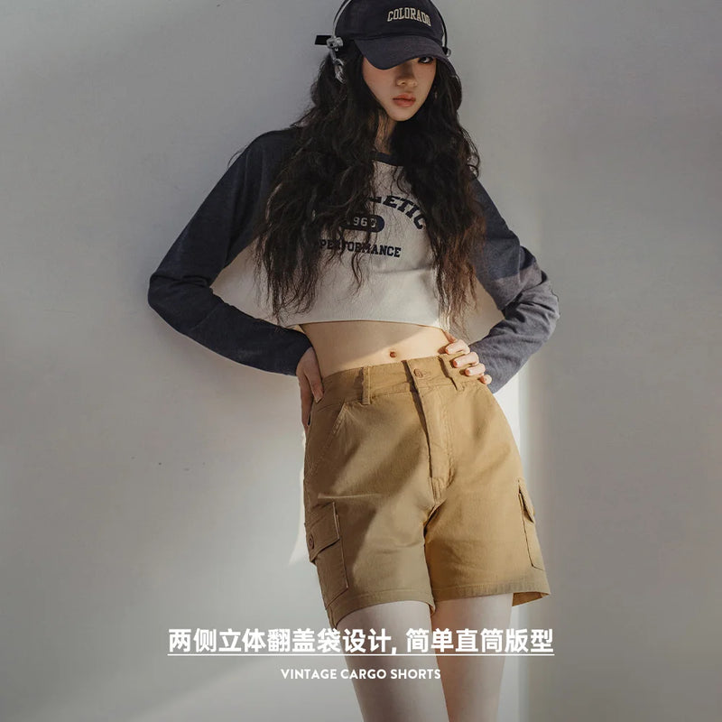 Multi-Pocket Cargo Shorts for Women Summer Casual Straight Pants Khaki Versatile Shorts Streetwear S-XL