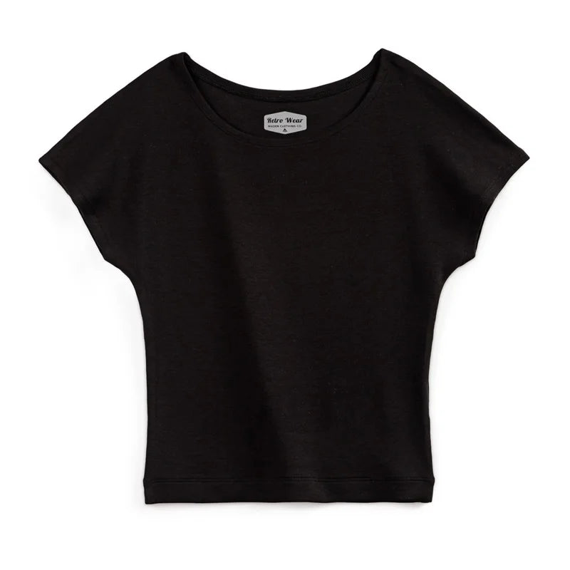 O-Neck Short-sleeved T-shirt for Women Summer Versatile Slim Top Short Crop Top High Elastic Tees Female Black T Shirt