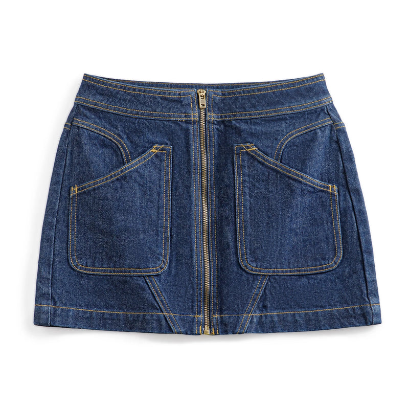 Patchwork Denim Skirt for Women Summer Slim Versatile Zipper Design Denim Blue A-Line Skirts Female Short Dress