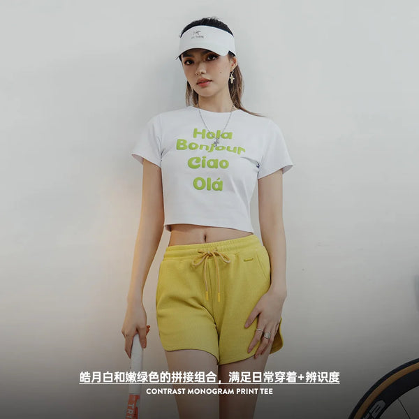 Printed Letters Short-sleeved T-shirts Women Cotton Short Crop Top Contrasting Color Round Neck Tees Summer Basic T-shirt