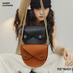 Retro Double-layer Flip Vegetable Tanned Leather Saddle Bag with First Layer Cowhide Small Single Shoulder Crossbody Bag