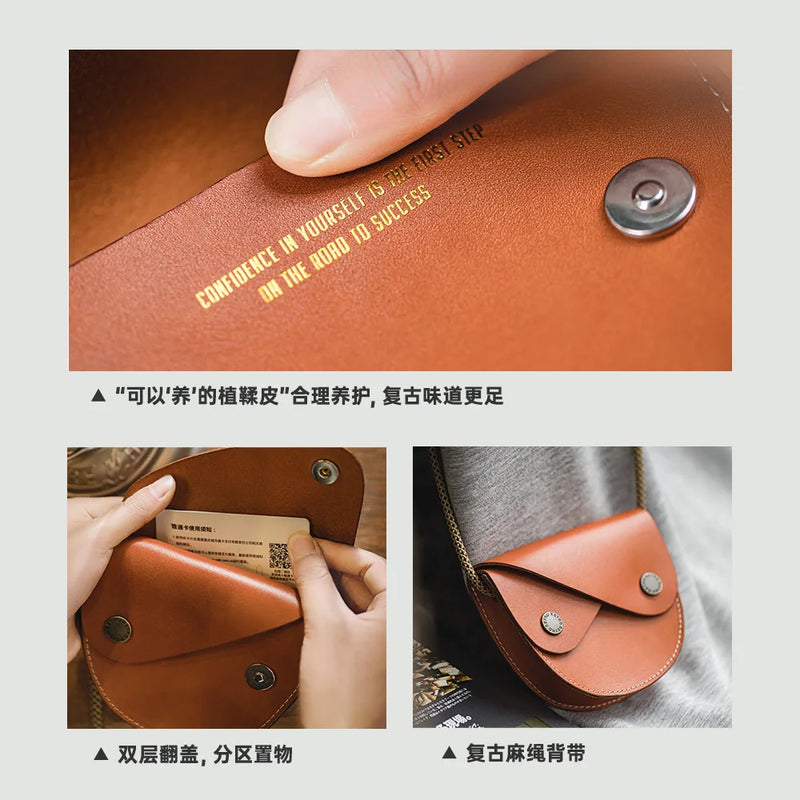 Retro Double-layer Flip Vegetable Tanned Leather Saddle Bag with First Layer Cowhide Small Single Shoulder Crossbody Bag