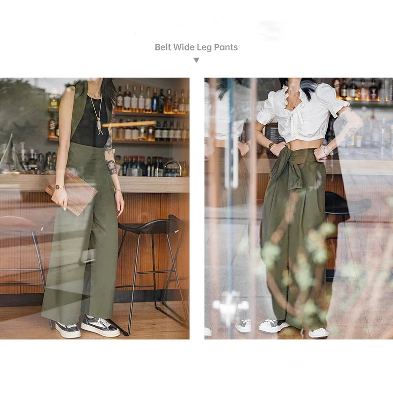 Retro High Waist Loose Wide Leg Pants Straight Casual Overalls Women Drape Thin Trousers Basic Solid Color Cargo Pants